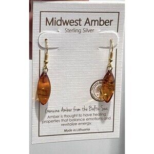 Midwest Amber Genuine Baltic Amber Drop Earrings Sterling Silver Dangle NEW